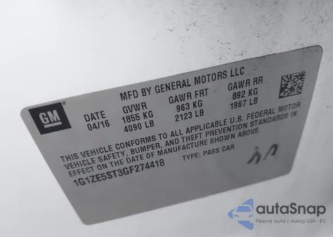 2016 Chevrolet Malibu 1Lt from USA, damaged, VIN 1G1ZE5ST3GF274418